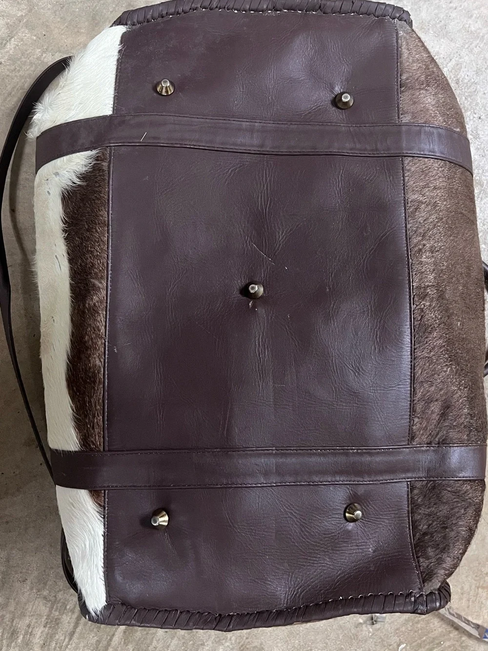 Large Vintage Hair on Hide Leather Travel Bag Western Brindle Cowhide Weekender